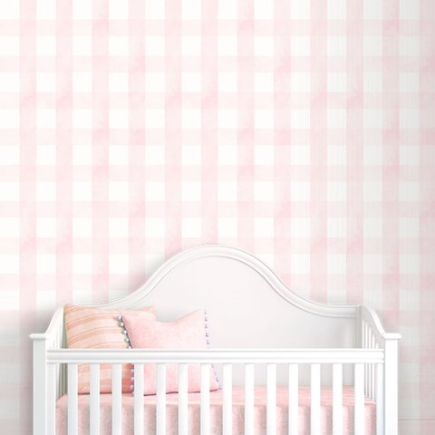 Papel de Parede Xadrez Quadriculado Aquarela Vichy Rosa ( Auto Adesivo Fosco )