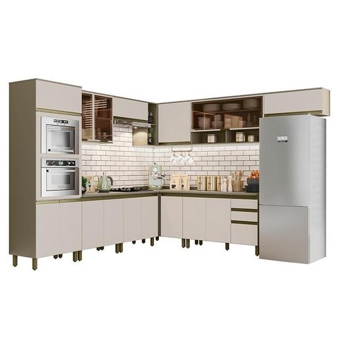 Cozinha Completa de Canto 10 Peças Connect Duna/cristal com Torre Quente e Aéreo Vidro - Móveis