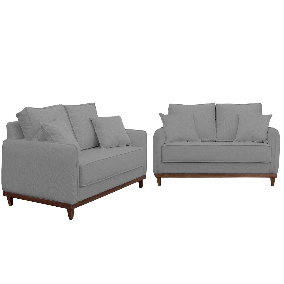 Kit Sofa Sena 2 e 3 Lugares Base de Madeira para Sala Hotel Linho Cinza