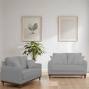 Ver imagem 2 de Kit Sofa Sena 2 e 3 Lugares Base de Madeira para Sala Hotel Linho Cinza