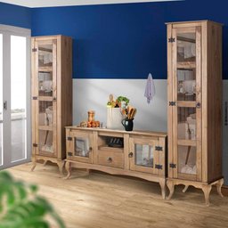 Kit Cozinha Rústica Madeira Maciça 3 Peças Portas Em Vidro Mel Shop JM - 1