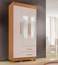 Ver imagem 1 de Guarda Roupa Solteiro com Espelho 3 Portas 2 Gavetas com Pés 86cm Copacabana Cinamomo/Off White - Benetil