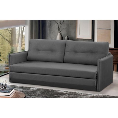 Sofá Cama 2 Lugares 1,50m Laila Suede Cinza Adonai Estofados