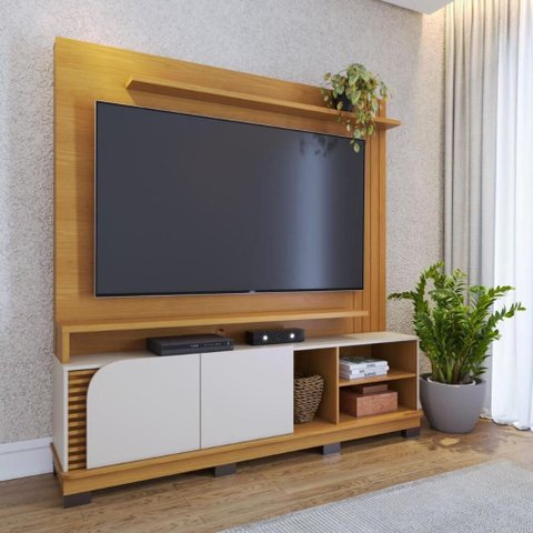 Rack com Painel para TV até 75 Polegadas com 2 Portas e Prateleiras Multimóveis Crcol-RCP025