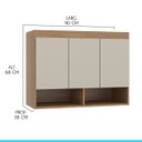 Ver imagem 3 de Armário Aéreo Guarda Roupa Modulado Selene 3 Portas 90x68 Cm Mdp Carvalho 6002 Menu