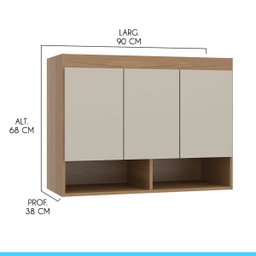 Armário Aéreo Guarda Roupa Modulado Selene 3 Portas 90x68 Cm Mdp Carvalho 6002 Menu - 3