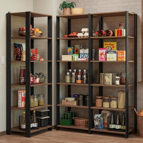 Armário Estante Multiuso Organizador Despensa de Canto 15 Prateleiras 177cm Rustic/preto Madesa