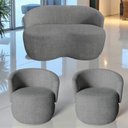 Ver imagem 1 de Kit Namoradeira + 2 Poltronas Decorativa Beatriz Orgânica Linho Cinza