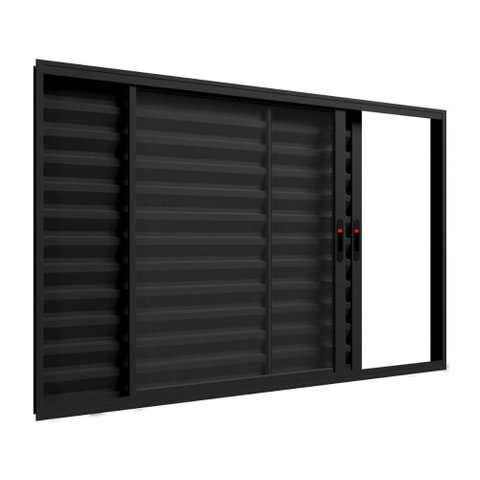 Janela de Correr Alumínio Preto 03 Folhas Veneziana Confort - 100x150