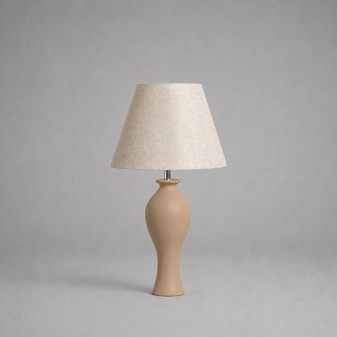 Abajour Califórnia Pequeno c/ Cúpula Tecido Decorativo de Cerâmica para Sala e Mesa Dunas