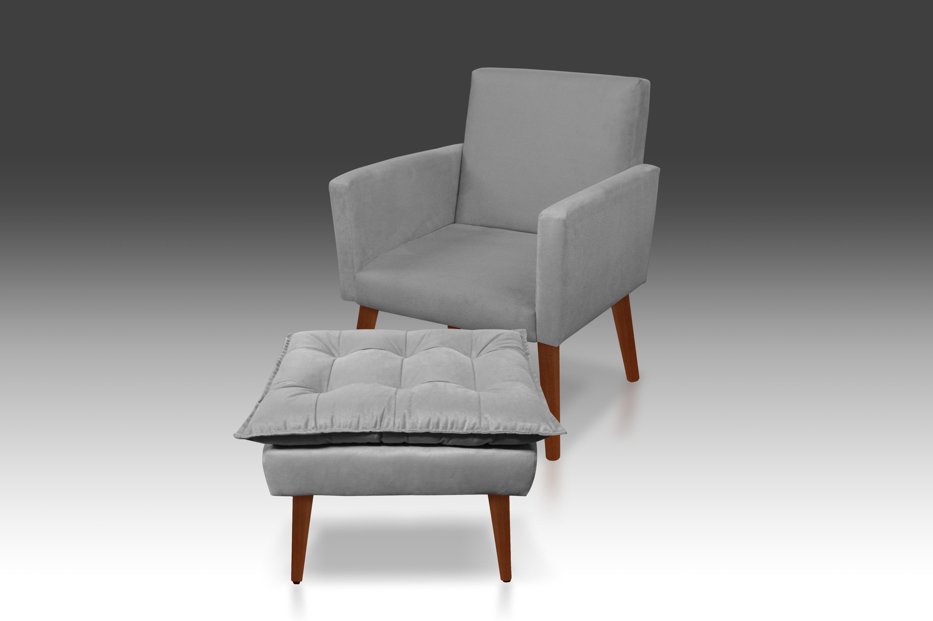 Kit Poltrona Nina Com Puff Opala Suede Cinza Claro - Pandora Decor - Casa Da Poltrona