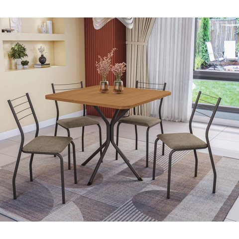 Conjunto de Mesa Completo com 4 Cadeiras Estofadas Cmc982prf Kappesberg Crome