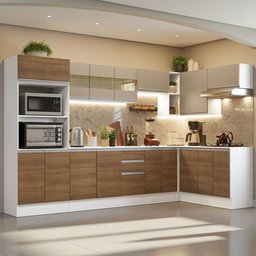 Armário de Cozinha Completa de Canto 100% MDF 448cm Branco/Rustic/Crema Smart Madesa 01 - 2