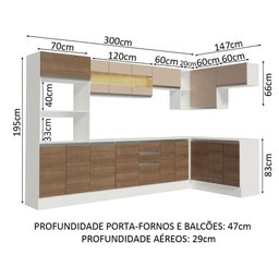 Armário de Cozinha Completa de Canto 100% MDF 448cm Branco/Rustic/Crema Smart Madesa 01 - 4