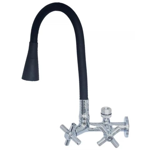 Torneira Gourmet Alta Vazão Bica Móvel Tubo Flexível Preto Arejador Cone Tipo Chuveirinho para Pared