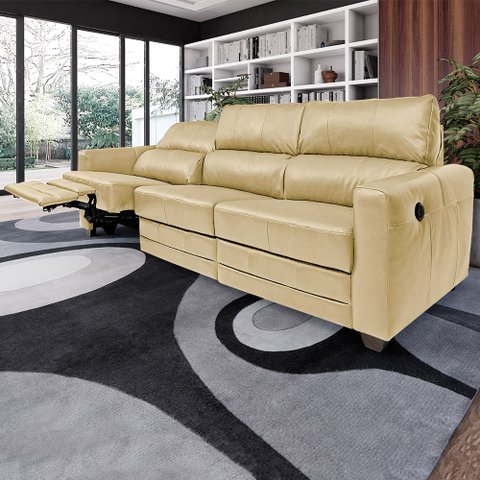 Sofá Sala de Cinema Elétrico Maldivas Reclinável Retrátil 4 Lugares 281cm Couro Creme G40 - Gran Bel