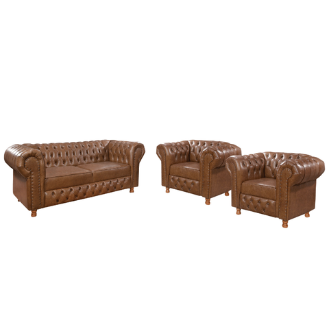 Conjunto Namoradeira e 2 Poltronas Chesterfield Vittorio Via Encanto Courano Marrom