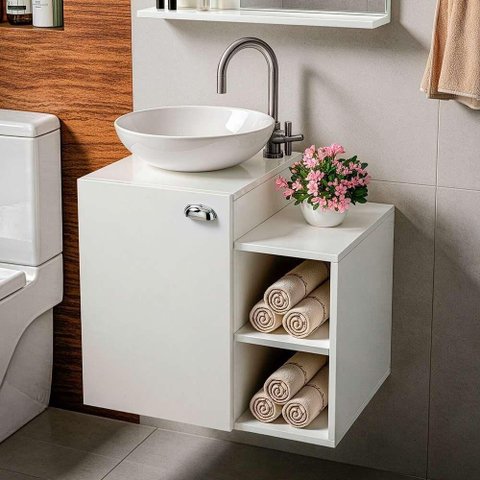 Gabinete Suspenso Íbis com Cuba 1 Porta MDP 57cm Branco Pontto Lavabo