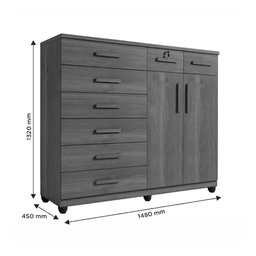 Cômoda New Triunfo com 2 Portas e 8 Gavetas em Mdp Benetil - 3