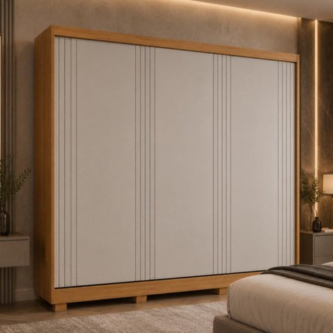 Guarda-Roupa Casal 100% MDF 3 Portas de Correr 4 Gavetas com Pés 182cm Multimóveis CR35538