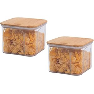 Kit 2 Potes Hermético Acrílico Transparente Tampa Bambu Oiko