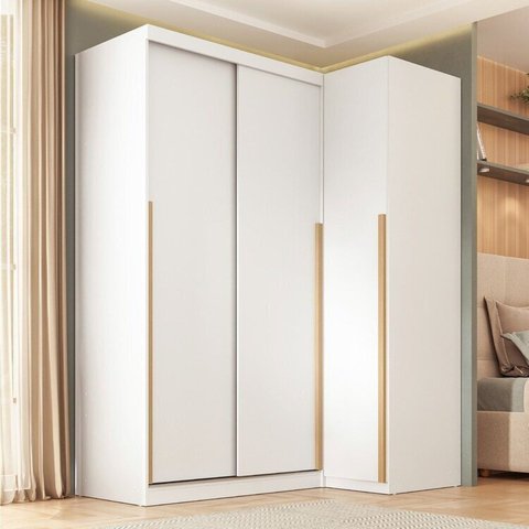 Guarda-Roupa Modular de Canto 2 Peças 3 Portas com 2 Portas de Correr Jade CabeCasa MadeiraOriginals Branco/Fosco