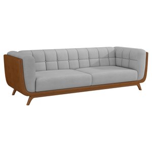 Sofá 3 Lugares 240cm Coin Pu Caramelo | Linho Cinza Claro - Sallar Home
