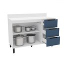 Ver imagem 2 de Balcão de Cozinha 120 Cm Meena 2 Portas 3 Gavetas Branco/azul - Politorno