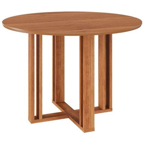 Mesa de Jantar Flora 15175 4 Lugares Redonda MDF 109x109cm Marrom Milani Movelaria