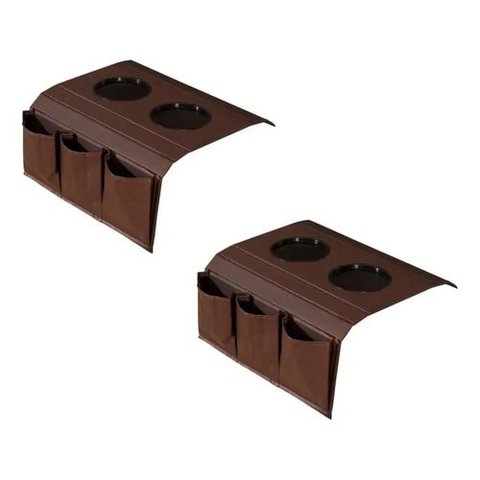 Kit 2 Bandejas Esteira Porta Copos e Controle para Braço de Sofá Corino Marrom