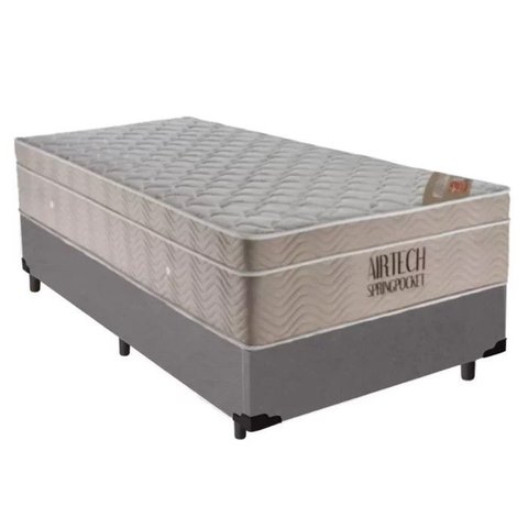 Cama Base Box Solteiro Cinza Colchão Molas Ensacadas Airtech Springpocket 88x188 - Ortobom