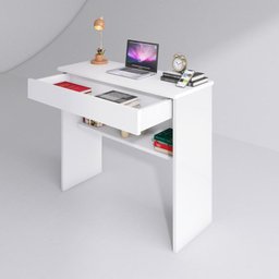 Mesinha Branca Home Office Trabalho Estudo Computador Notebook 1 Gaveta Ajl Store Mesa de Estudo - 3