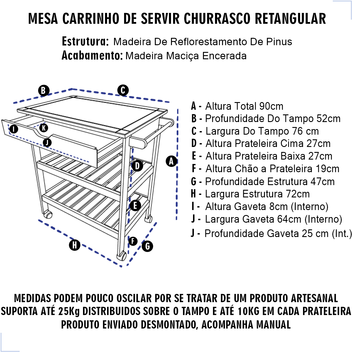 Carrinho Auxiliar de Madeira para Churrasco Gourmet Presente Pai - 7