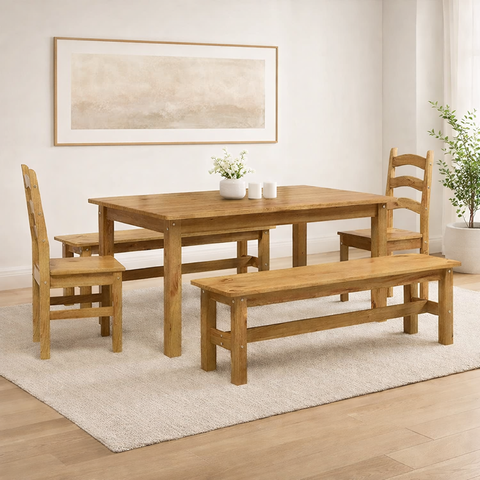 Conjunto Mesa de Jantar 160cm 2 Cadeiras e 2 Bancos 100% Madeira Maciça Ventimiglia Espresso Móveis Marrom/Nogueira