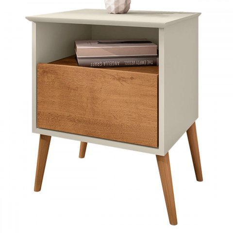 Mesa de Cabeceira Alfama 1 Gaveta Off White/naturalle - Pnr Móveis