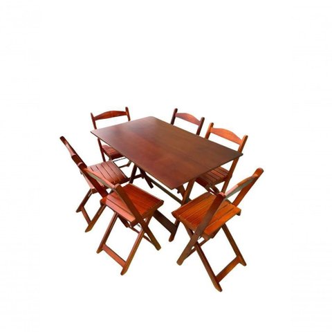 Conjunto de Mesa Dobrável 120x70cm com 6 Cadeiras Mel Bar Restaurante Lanchonete