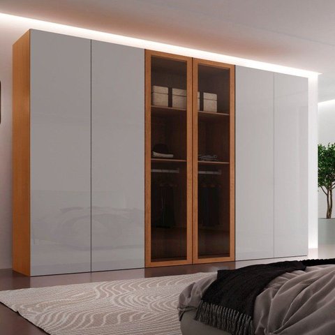 Guarda-Roupa Casal MDF com 6 Portas e 6 Gavetas Vision Reflecta Marrom/Marrome/Off White
