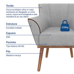 Poltrona Decorativa Dubai em Linho Just Time - 2