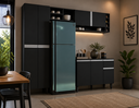 Ver imagem 1 de Cozinha Modulada 230cm 5 Portas 5 Prateleiras 1 Gaveta 8 Nichos Vanessa Preto Fosco - AJL Móveis