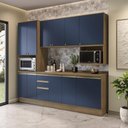 Ver imagem 1 de Armário de Cozinha Compacta Nicho Micro-ondas 100% Mdf 250cm Nogueira/azul Profundo Celeste