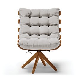 Poltrona Giratória Costela Veludo Cinza Base Madeira MA25 - D'Rossi - 3