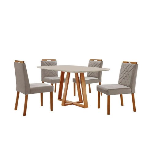 Conjunto Sala de Jantar Mesa Florença 140x80cm Off White com 4 Cadeiras Dallas Veludo Cinza