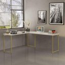 Ver imagem 2 de Mesa em L sem Prateleira Office em Mdf Industrial Klm Store Dourado/off White