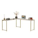 Ver imagem 1 de Mesa em L sem Prateleira Office em Mdf Industrial Klm Store Dourado/off White
