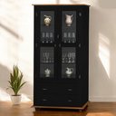 Ver imagem 2 de Cristaleira Rústica de Madeira 2 Portas e 2 Gavetas com Pés Torneados - Preto Laca com Tampo e