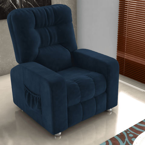 Poltrona Reclinável Lyon Veludo Maserati Azul 82x140cm com Sistema Zero Wall