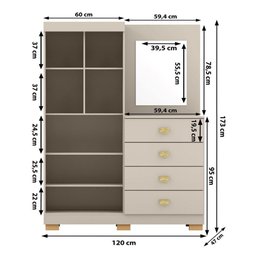 Cômoda Roupeiro com Espelho 2 Portas 4 Gavetas Cristal - Fendi Fendi - 9 Cômoda Roupeiro com Espelho 2 Portas 4 Gavetas Cristal - Fendi Fendi - 9