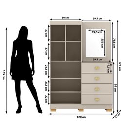 Cômoda Roupeiro com Espelho 2 Portas 4 Gavetas Cristal - Fendi Fendi - 8 Cômoda Roupeiro com Espelho 2 Portas 4 Gavetas Cristal - Fendi Fendi - 8