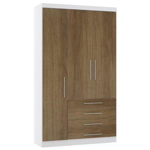 Guarda Roupa Solteiro 132cm 3 Portas 4 Gavetas Taiga Branco/avelã L01 - Mpozenato
