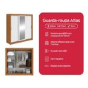 Ver imagem 7 de Guarda Roupa Casal Atlas 3 Portas de Correr com Espelho MDP Amêndoa-Branco-Amêndoa Móveis Lopas